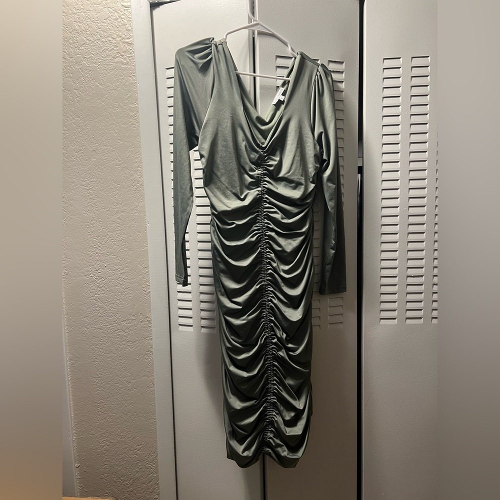 Baltic born green ruched midi dress
